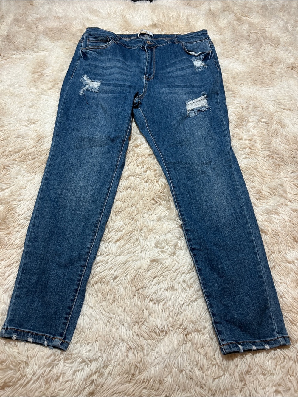 Wax Jean Distressed Boyfriend Jeans in Dark Blue